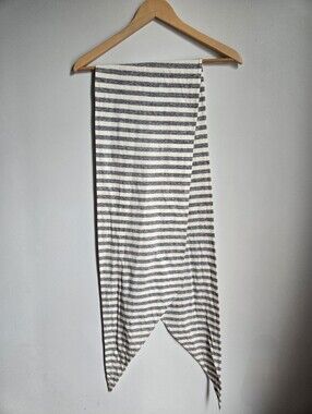 EILEEN FISHER Striped Cotton Blend Scarf in Gray and Cream